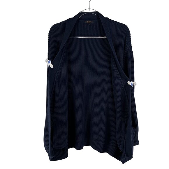 Quince Womens L Navy Organic Cotton Oversized Cardigan Ribbed Knit Open Front - Picture 9 of 16